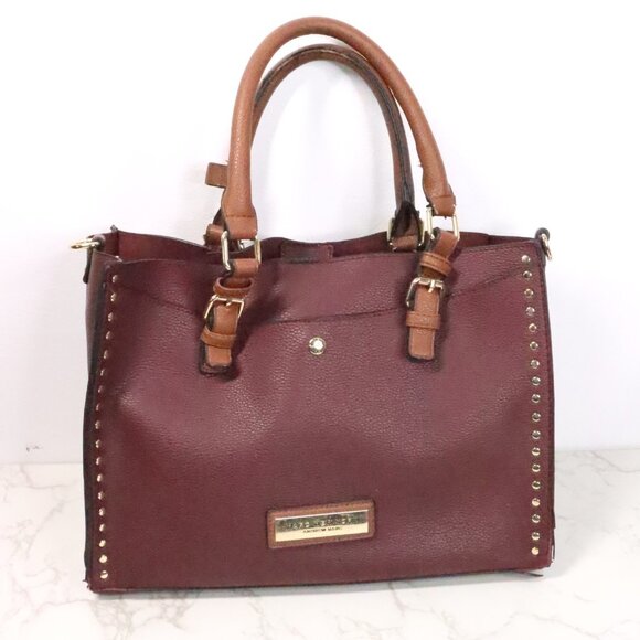 Andrew Marc New York Mahogany Burgandy Brown Vegan Leather Satchel Handbag Purse - Picture 1 of 15